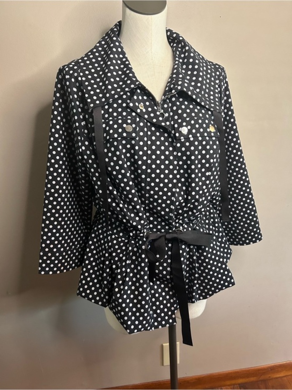Laura Ashley Black and White Polka Dot Button-Front Jacket L